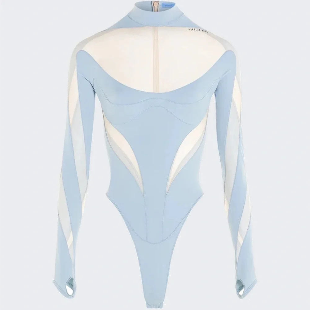 NWT Mugler Illusion Cut Bodysuit in Light Blue EU38 - Picture 7 of 9